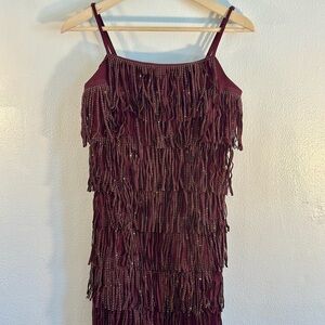 Endless Rose Burgundy Fringe Mini Dress